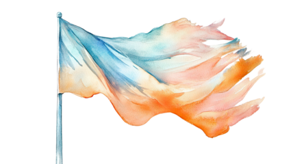 Vibrant watercolor painting of a national flag waving in the breeze with textured brush strokes isolated on white background