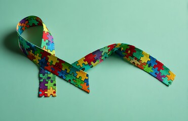 Colorful puzzle piece ribbon representing autism awareness and support