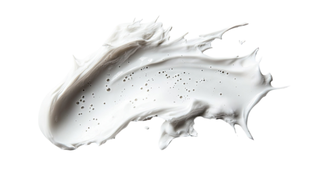 White shaving foam smeared with soft creamy texture showing grooming hygiene product and skincare detail isolated on white background