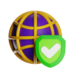 Global network security with shield and checkmark icon