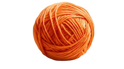 Orange yarn ball with soft wool texture and round shape showing knitting craft material and textile fiber isolated on white background