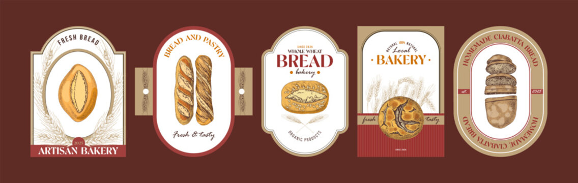 Bakery labels collection with bread - Powered by Adobe