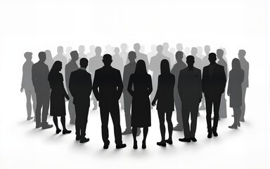 Large group of people silhouette crowded together in circle shape isolated on white background. Vector illustration. High quality