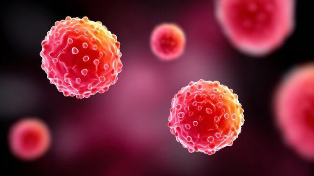 A close up of a red cell with a white dot in the middle. The cell is surrounded by other red cells