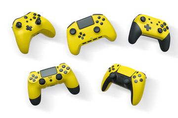Wireless gaming controllers flying in air isolated on white background, symbolizing gaming technology concept © Vasyl Onyskiv