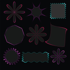 Glowing Neon Abstract Shape Set on Dark Background for UI and Modern Design