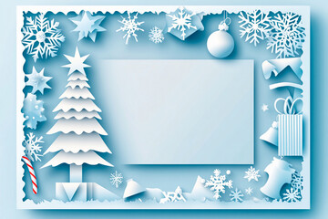 Decorative paper cutout square frame with festive figures for holiday celebrations