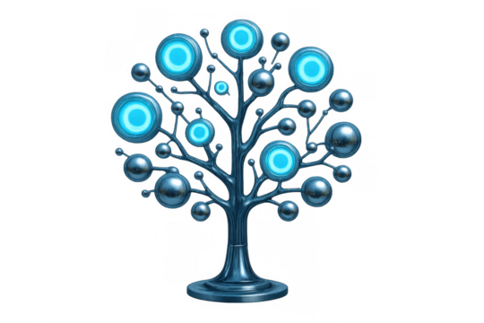 Digital network tree concept forming connection, innovation, and global technology on transparent background