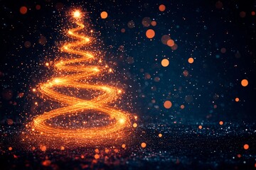 Beautiful abstract christmas tree created with glowing orange light trails in a festive setting