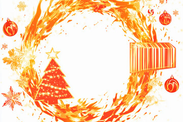 Flame flicker creates a vibrant circular frame around a festive Christmas tree with seasonal decorations