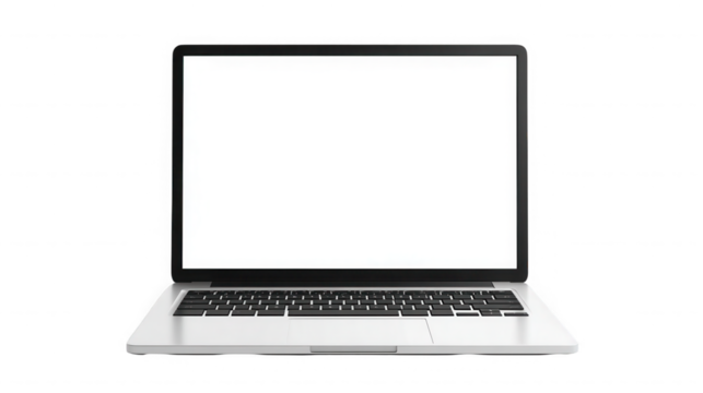Sleek modern laptop with blank white screen for mockup and design integration on transparent background