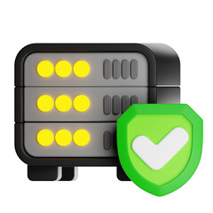 Server rack with shield protecting data with checkmark