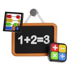 Math education tools showing arithmetic calculation with abacus