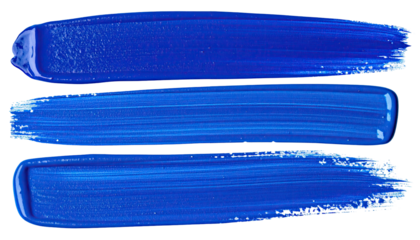 Three blue brushstrokes, horizontally aligned