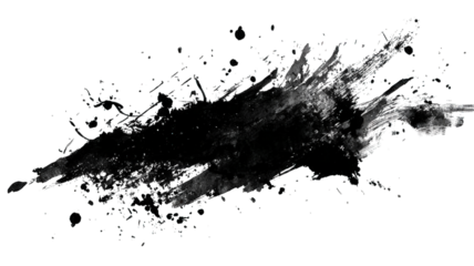 A dynamic black splatter design with intricate textures and patterns, suggesting movement and energy.