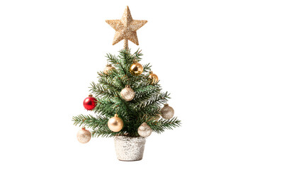 Small decorated Christmas tree, isolated on transparent background