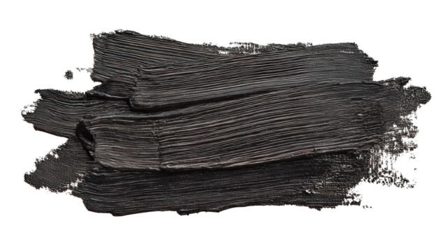 A textured black brushstroke with fine lines, creating a dynamic and artistic visual effect.