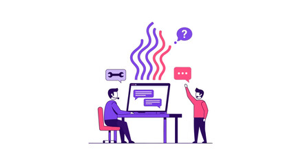 Customer support team providing assistance and resolving technical issues via online platform for