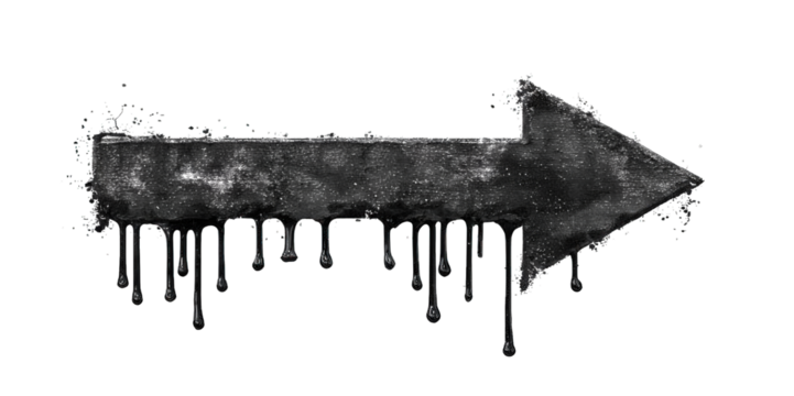 A black arrow design with a dripping effect, creating a bold and artistic visual statement.