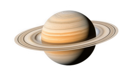 Saturn planet with its rings against a in outer space on transparent background