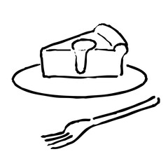 チーズケーキの手書きイラスト　モノクロ