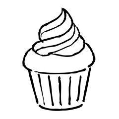 カップケーキの手書きイラスト　モノクロ