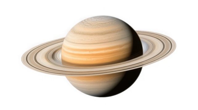 Saturn planet with its rings against a in outer space on transparent background