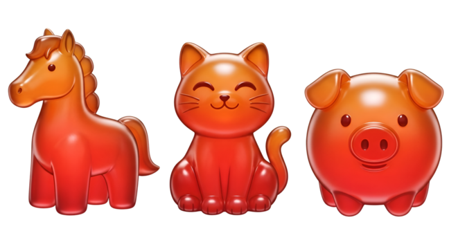 Three cartoon animals horse cat pig orange gradient black background image