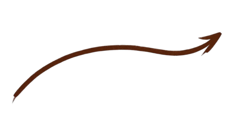 A curved arrow pointing to the right, designed with a textured brown appearance.