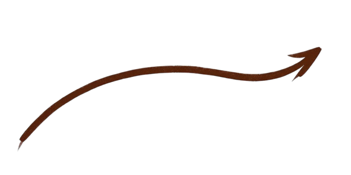 A curved arrow pointing to the right, designed with a textured brown appearance.
