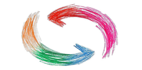 A colorful circular arrow design representing movement and continuity.