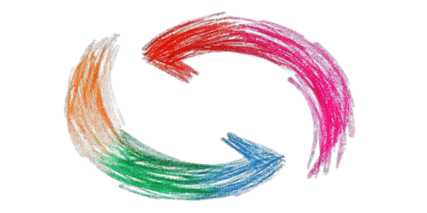 A colorful circular arrow design representing movement and continuity.