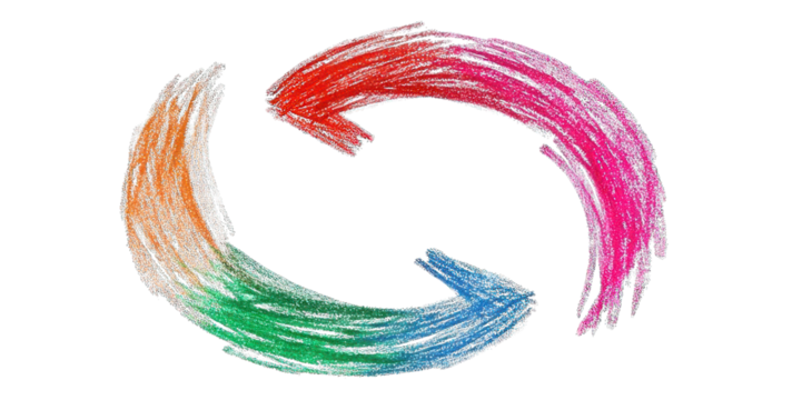 A colorful circular arrow design representing movement and continuity.
