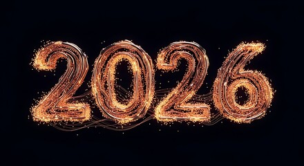 Fiery 2026 numbers illuminated with sparkling embers and glowing light against a dark background