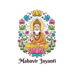 Flat illustration of Mahavir Jayanti with Flowers Accent Graphic