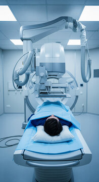 Patient undergoing DEXA bone density scan in modern clinic