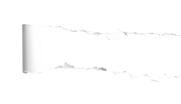 Torn, curling white paper with black background revealed