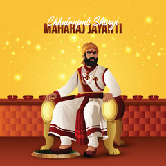 Chhatrapati shivaji maharaj jayanti with vector illustration