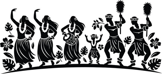Fototapeta premium Silhouette vector of group performing Hawaiian hula dance
