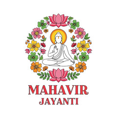Flat illustration of Mahavir Jayanti with Flowers Accent Graphic