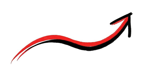 A bold, upward-curving arrow with a red and black design, symbolizing growth and progress.