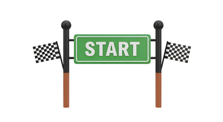 Green Start Sign with Checkered Flags on Black Background racing flag start line