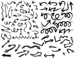 Bold Grunge Vector Arrow Set: Rough Brushstroke Lines, Stencil Graffiti Lightning Bolts, and Thick Hand Drawn Direction Marks with Paint Texture on Transparent Background.