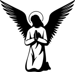 Kneeling Praying Angel Silhouette Vector
