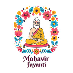 Flat illustration of Mahavir Jayanti with Flowers Accent Graphic