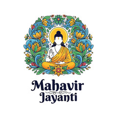 Flat illustration of Mahavir Jayanti with Flowers Accent Graphic