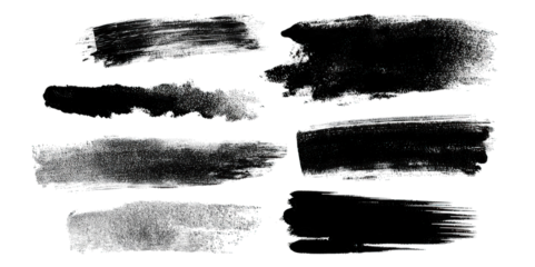 A series of artistic black brush strokes showcasing various textures and widths, perfect for backgrounds or design elements.