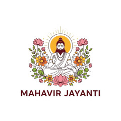 Flat illustration of Mahavir Jayanti with Flowers Accent Graphic