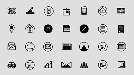 Modern minimalist black and white line icons set for web, app, UI/UX design. Digital interface symbols collection for business and technology.