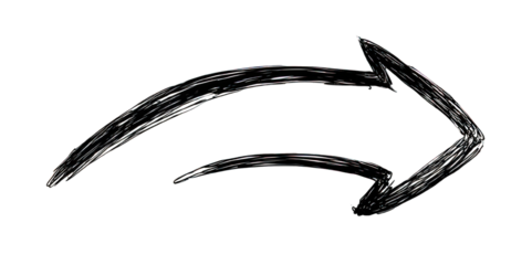 A stylized arrow pointing to the right, depicted in a sketch-like manner with dynamic lines and an artistic flair.